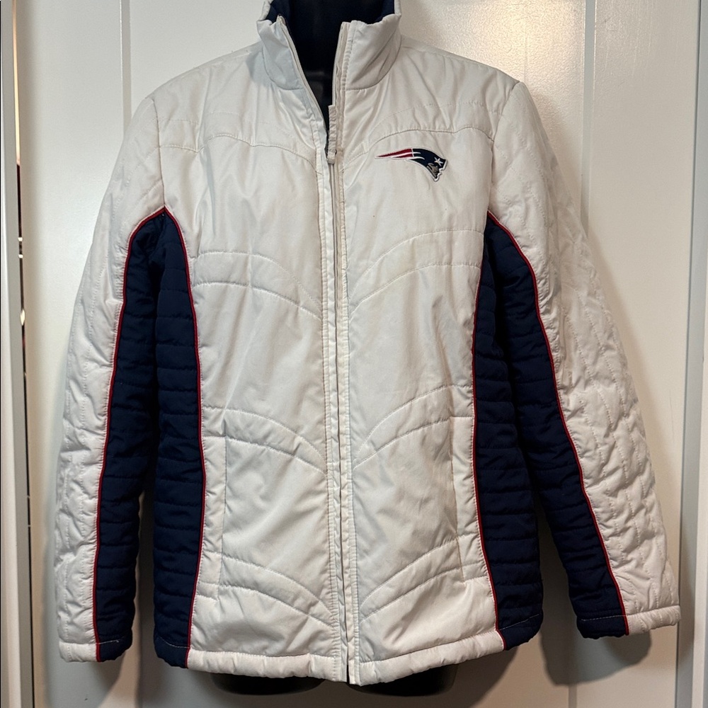 White & Navy Quilted Puffer Jacket